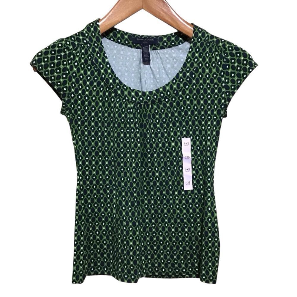 Banana Republic Factory Petite Green Abstract Fitted Cap Sleeve Top PXS
